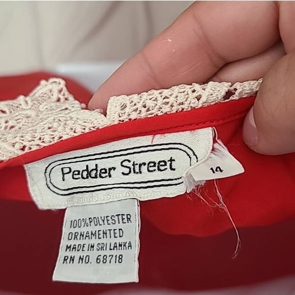 Pedder Street Vintage 80s Lace Collar Pleated Red Button Down Blouse - Picture 2 of 10